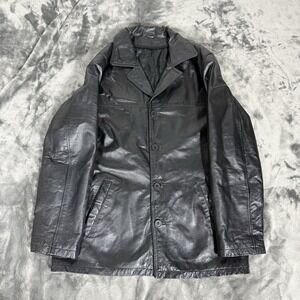 Dona Michi Genuine Leather Jacket Womens 2XL Black Blazer Car Coat 4 Button Long